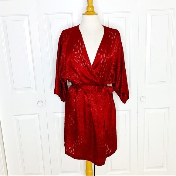 Vintage Red Burnout Animal Print Lingerie Robe - 1X - Picture 7 of 12
